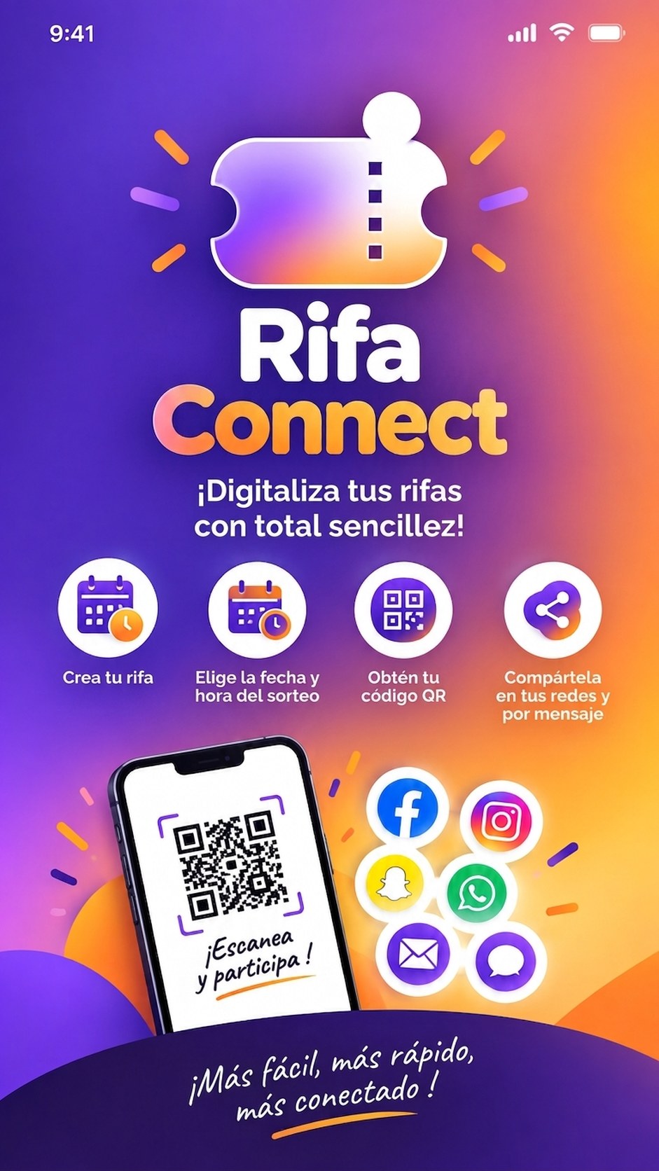 Rifa Connect en tres pasos: crea, genera el código QR, comparte y sortea