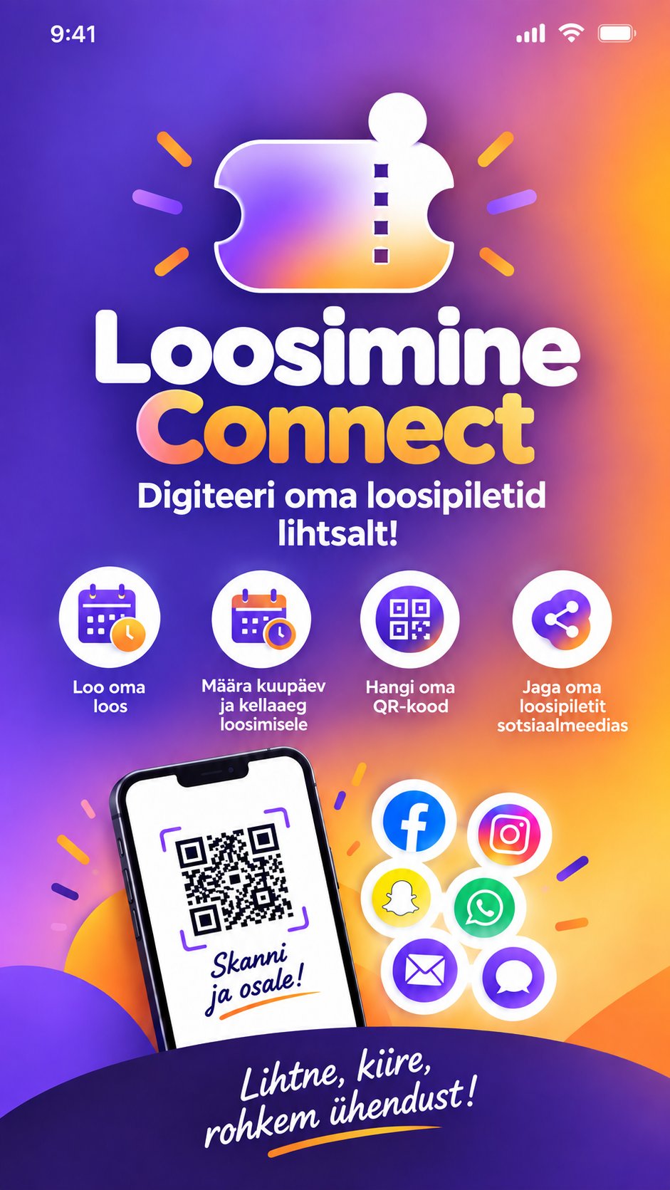 Loosimine Connect kolme sammuga: loo, genereeri QR-kood, jaga ja loosi