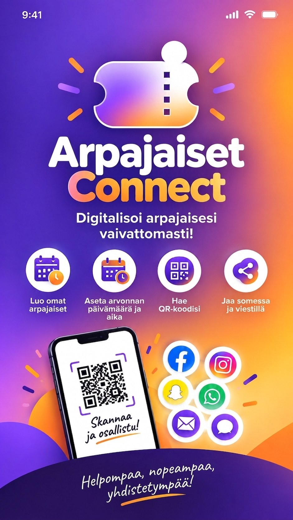 Arpajaiset Connect kolmessa vaiheessa: luo, generoi QR-koodi, jaa ja arvo