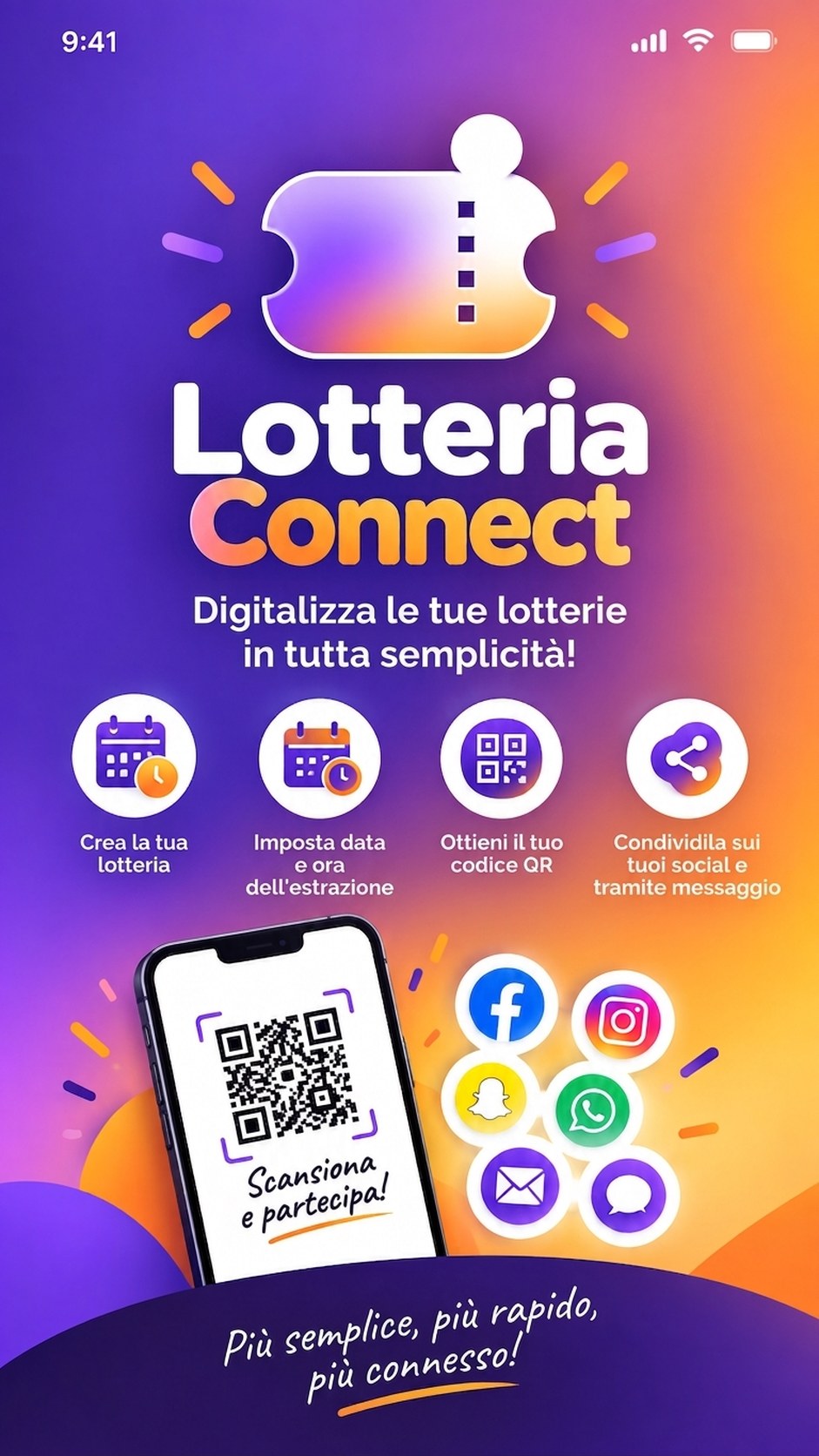 Lotteria Connect in tre passaggi: crea, genera il codice QR, condividi ed estrai