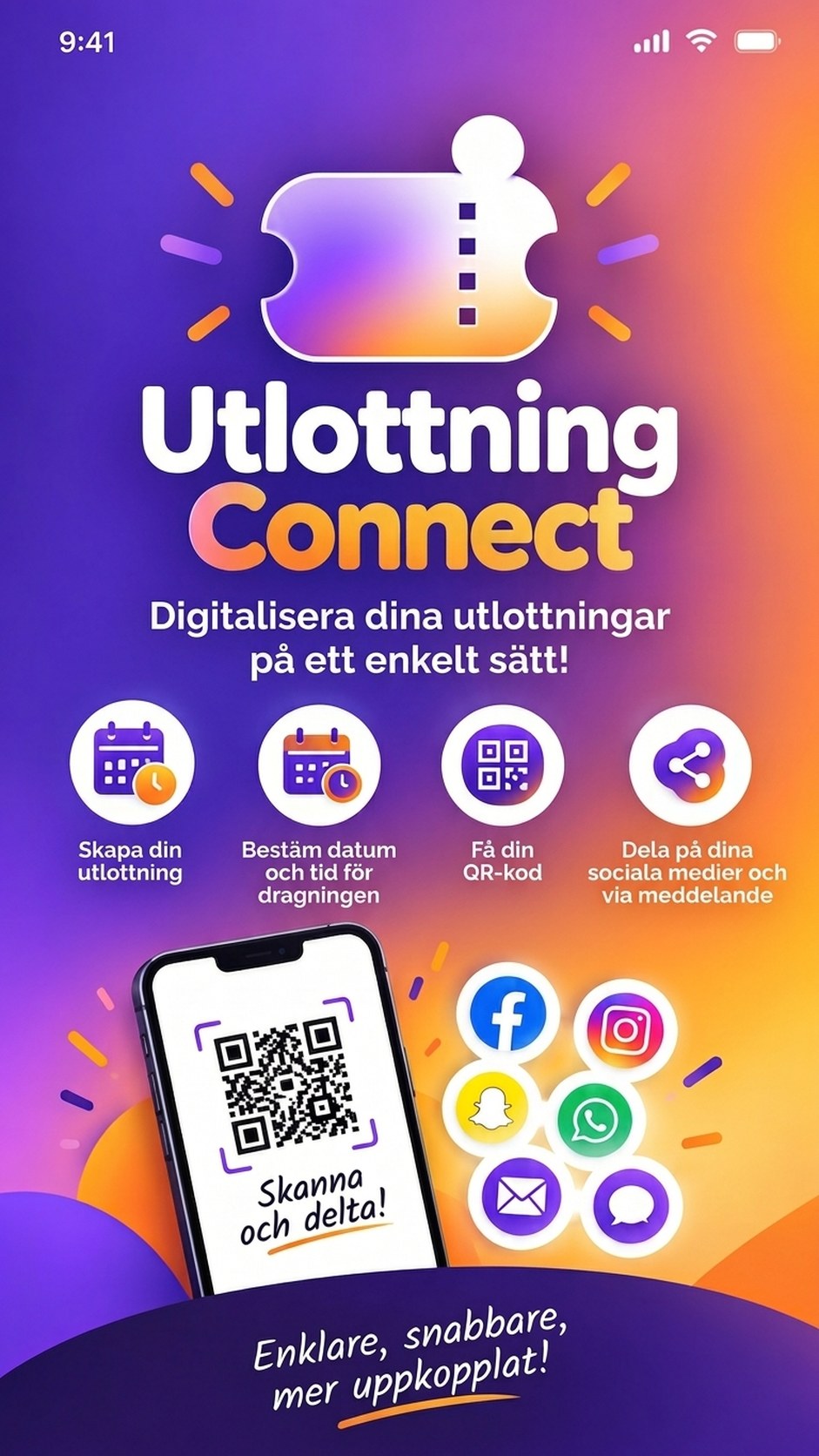 Utlottning Connect i tre steg: skapa, generera QR-koden, dela och dra
